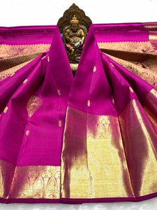 Classic Magenta Purple 2gm Zari Bridal Elegance Kanchipuram Handloom Silk Saree SS25367