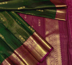 Load image into Gallery viewer, Classic Bottle Green &amp; Ruby Pink 2gm Zari Vaira Oosi Elegance Kanchipuram Handloom Silk Saree SS27029
