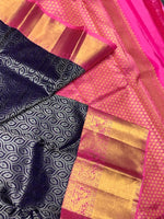 Load image into Gallery viewer, Classic Navy Blue &amp; Fuchsia Pink 2gm Zari Bridal Elegance Kanchipuram Handloom Silk Saree SS25833
