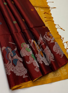 Classic Maroon & Mango Yellow Elegance Handloom Soft Silk Saree SS26111