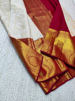 Load image into Gallery viewer, Classic White &amp; Chilli Red Bridal Elegance Kanchipuram Handloom Silk Saree SS24589
