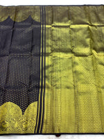 Load image into Gallery viewer, Classic Charcoal Black 2gm Zari Elegance Kanchipuram Handloom Silk Saree SS27998

