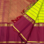 Load image into Gallery viewer, Classic Lime Green Thread Stripes Korvai 1gm Zari Ganga Jamuna Elegance Kanchipuram Handloom Silk Saree SS28572
