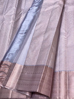 Load image into Gallery viewer, Pastel Grey 2gm Antique Zari Bridal Elegance Kanchipuram Handloom Silk Saree SS25326
