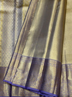 Load image into Gallery viewer, Classic Shimmer Silver &amp; Lavender Diagonal Rectangular Design Brocade 2gm Zari Bridal Elegance Kanchipuram Handloom Silk Saree SS27412 (Copy)
