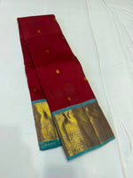 Load image into Gallery viewer, Classic Vintage Maroon &amp; Ash Blue 2gm Zari Elegance Kanchipuram Handloom Silk Saree SS27907
