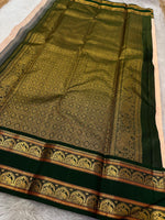 Load image into Gallery viewer, Pastel Peach &amp; Timber Green 2gm Zari Elegance Kanjivaram Handloom Silk Saree SS22937
