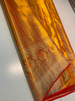 Load image into Gallery viewer, Classic Fiery Orange Gold Bridal Elegance Tissue Kanchipuram Handloom Silk Saree SS27985
