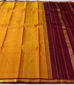 Mustard Orange & Maroon 2gm Zari Bridal Elegance Kanchipuram Handloom Silk Saree SS23761