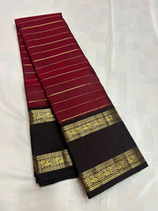 Classic Barn Red & Dark Brown Chocolate 2gm Zari Kanchipuram Handloom Silk Saree SS25837