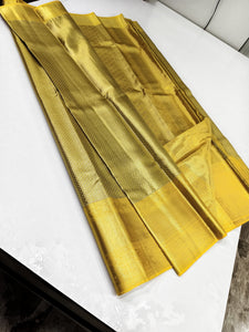 Classic Gold & Yellow 2gm Zari Tissue Brocade Elegance Kanchipuram Handloom Silk Saree SS24244