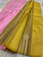 Load image into Gallery viewer, Classic Mustard &amp; Baby Pink Elegance Kanchipuram Handloom Silk Saree SS27635
