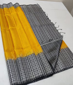 Load image into Gallery viewer, Classic Yellow &amp; Black Check Lines Elegance Handloom Soft Silk Saree SS24685
