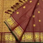 Load image into Gallery viewer, Classic Coffee Brown 1gm Zari Vintage Checks Elegance Kanchipuram Handloom Silk Saree SS26980
