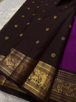 Load image into Gallery viewer, Classic Deep Plum &amp; Coffee Brown Elegance Kanchipuram Handloom Silk Saree SS24839
