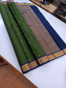 Classic Olive Green & Argan Blue Kanchipuram Handloom Silk Saree SS25870