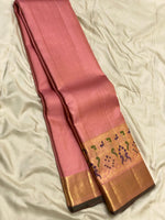 Load image into Gallery viewer, Classic Peach 2gm Zari Paithani Vaira Oosi Checks Kanchipuram Handloom Silk Saree SS26508
