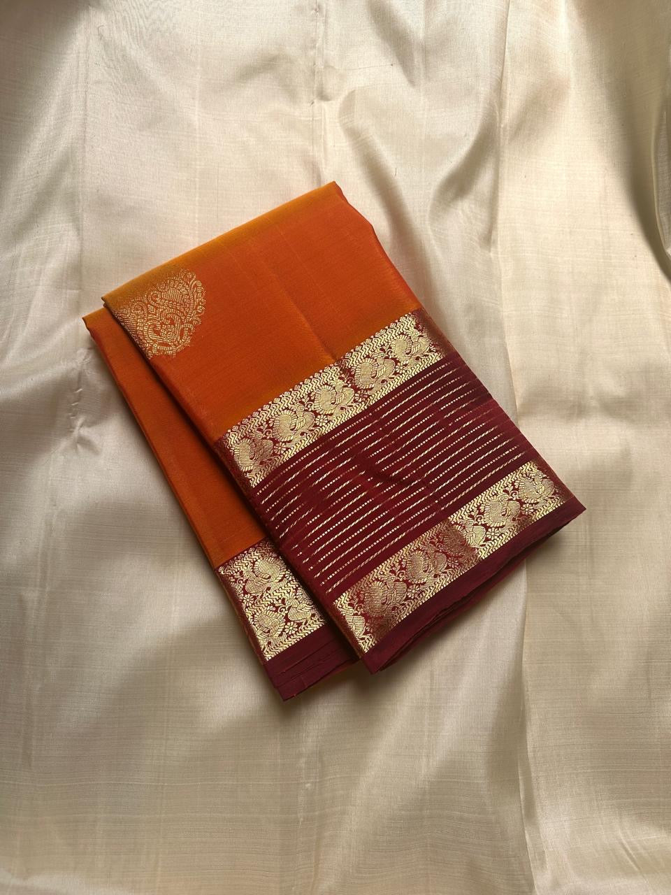 Classic Orange & Maroon Elegance Kanchipuram Handloom Silk Saree SS24533