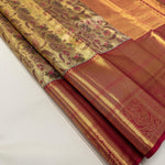 Load image into Gallery viewer, Classic Golden Cream &amp; Maroon Korvai 1gm Zari Bridal Elegance Kanchipuram Tissue Handloom Silk Saree SS26299
