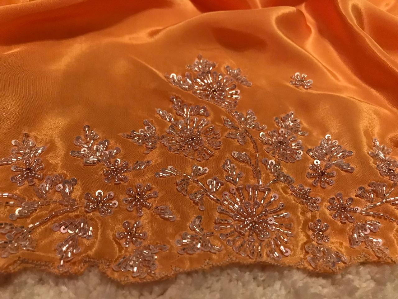 Classic Orange Handwork Elegance Crepe Silk Saree SS24531