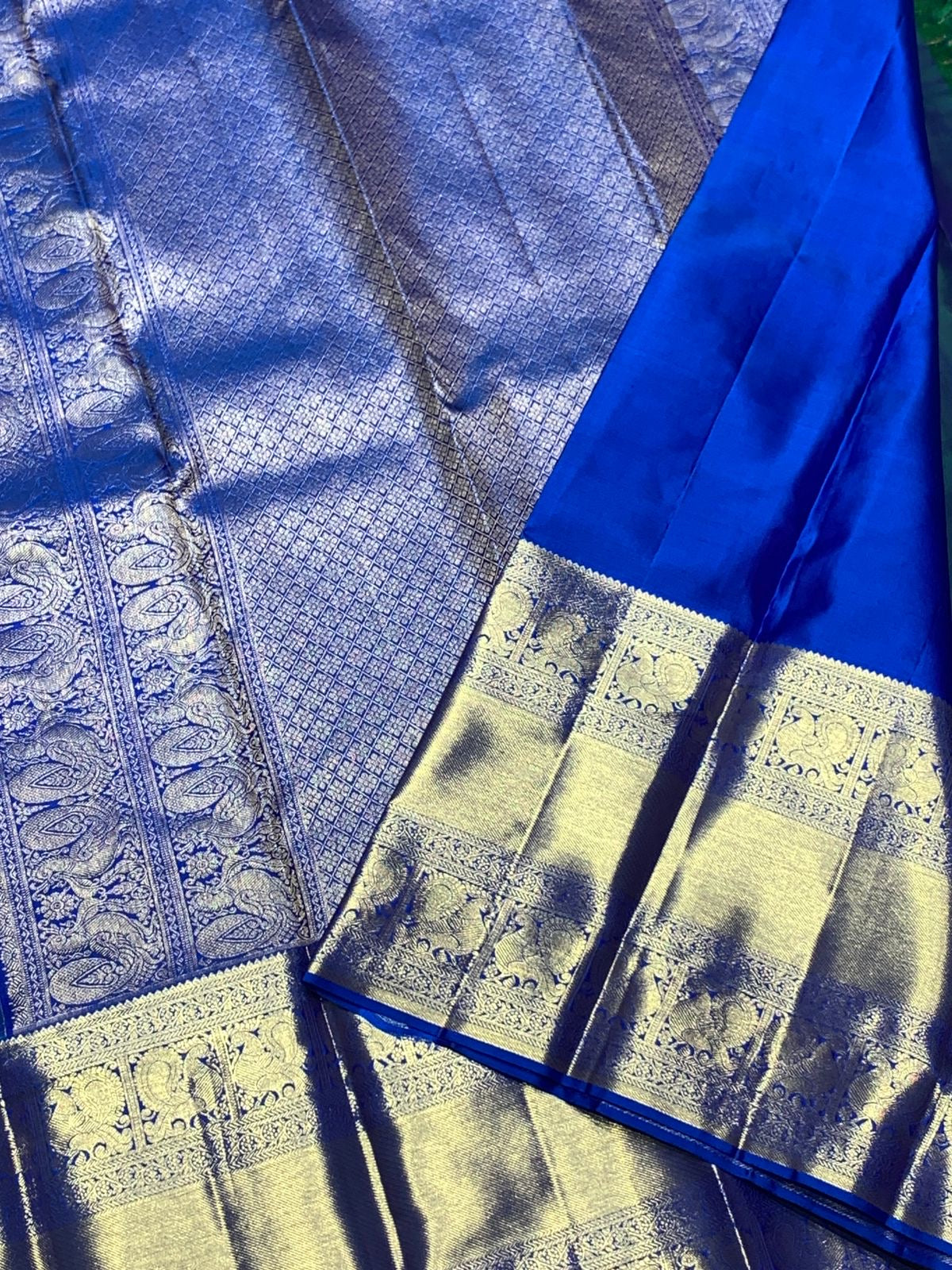 Classic Green & Royal Blue 2gm Zari Bridal Elegance Kanchipuram Handloom Silk Saree SS25268