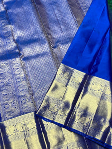 Classic Green & Royal Blue 2gm Zari Bridal Elegance Kanchipuram Handloom Silk Saree SS25268