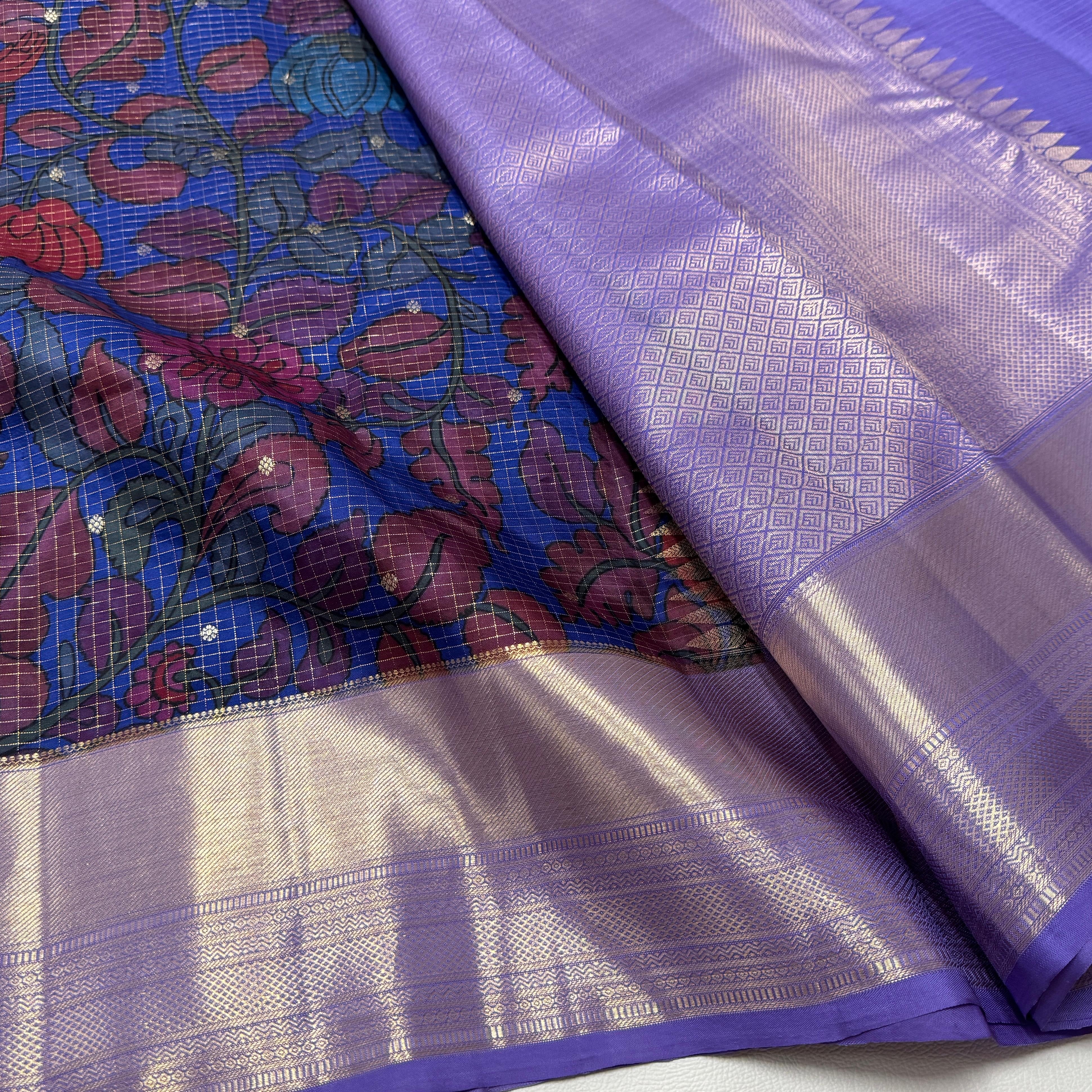 Classic Prussian Blue & Lavender Elegance Kanchipuram Handloom Silk Saree SS23590