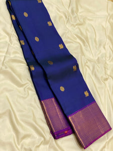 Classic Navy Blue & Wine Fuchsia 2gm Zari Elegance Kanchipuram Handloom Silk Saree SS24699