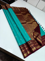 Load image into Gallery viewer, Classic Aqua &amp; Plum 2gm Zari Elegance Kanchipuram Handloom Silk Saree SS27623
