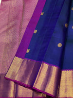 Load image into Gallery viewer, Classic Navy Blue &amp; Wine Fuchsia 2gm Zari Elegance Kanchipuram Handloom Silk Saree SS24699
