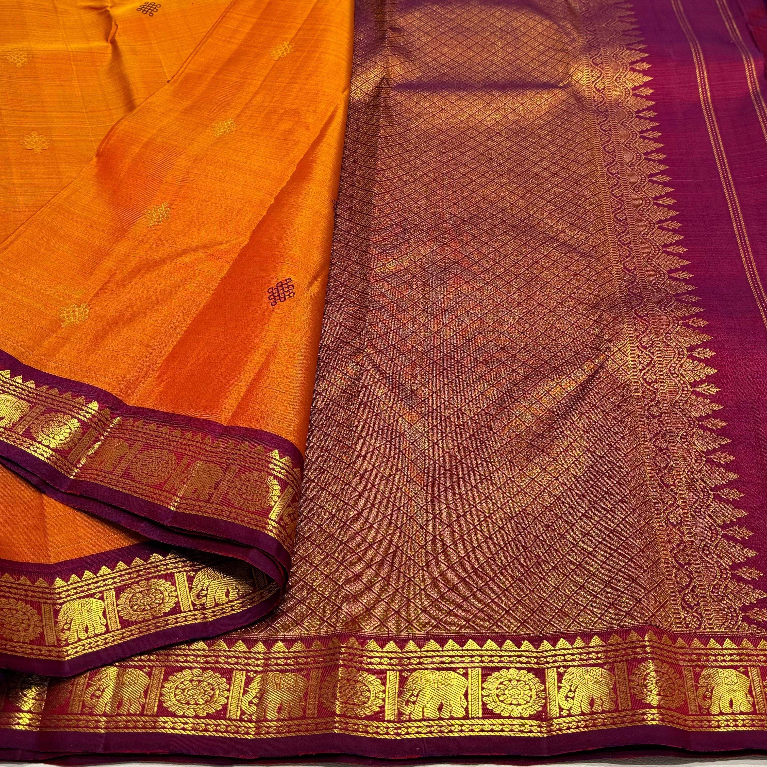 Classic Tangerine Orange Double Warp Elegance Kanjivaram Handloom Silk Saree SS23193