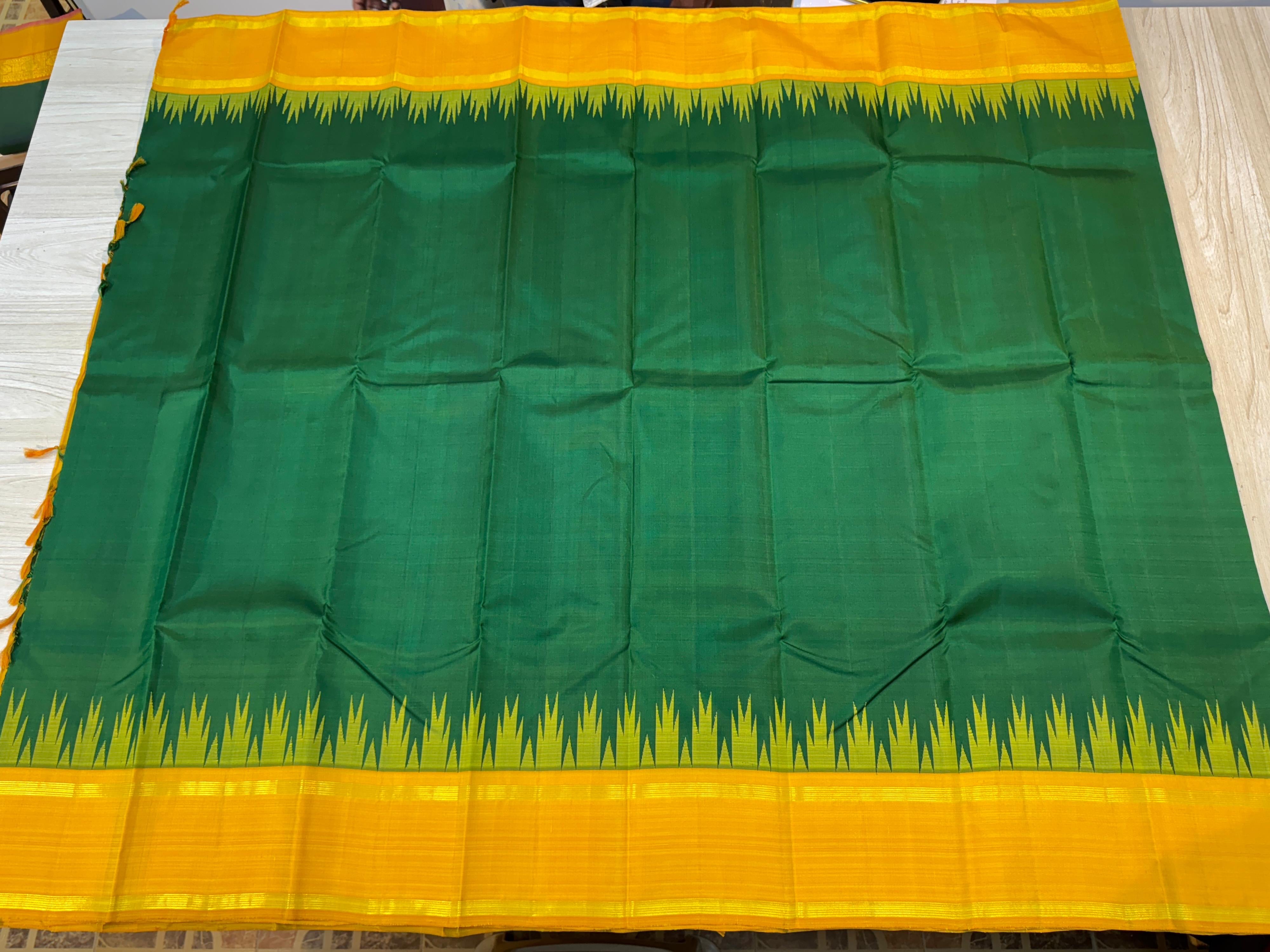 Classic Green & Yellow Mustard Elegance Kanchipuram Handloom Silk Saree SS24328