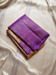 Jyothika inspired Gold & Lavender 2gm Zari Bridal Elegance Kanchipuram Handloom Silk Saree SS24230