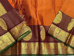 Load image into Gallery viewer, Classic Burnt Orange &amp; Coffee Brown 1gm Zari Vintage Checks Elegance Kanchipuram Handloom Silk Saree SS26984
