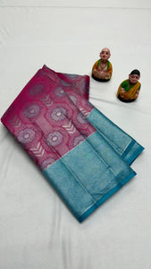 Classic Wine & Sky Blue Elegance Kanchipuram Handloom Silk Saree SS24487