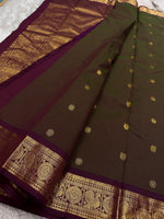 Load image into Gallery viewer, Classic Shaded Olive Green &amp; Garnet Red Elegance Kanchipuram Handloom Silk Saree SS27244
