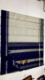 Load image into Gallery viewer, Classic Silver Grey &amp; Navy Blue Kanchipuram Handloom Silk Saree SS26259
