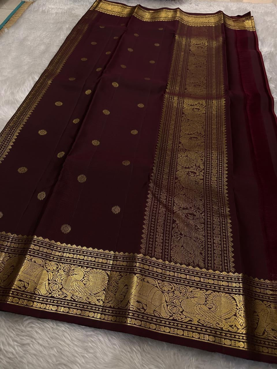 Classic Barn Red & Dark Mud Brown Kanchipuram Handloom Silk Saree SS25956