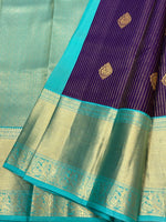 Load image into Gallery viewer, Classic Berry Purple &amp; Turquoise 1gm Zari Bridal Elegance Kanchipuram Handloom Silk Saree SS25270
