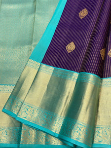 Classic Berry Purple & Turquoise 1gm Zari Bridal Elegance Kanchipuram Handloom Silk Saree SS25270