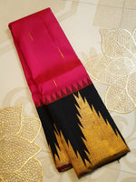 Load image into Gallery viewer, Classic Ruby Pink &amp; Charcoal Black Temple Border 2gm Zari Korvai Elegance Kanchipuram Handloom Silk Saree SS27409
