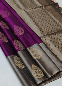 Wine Purple & Champagne Elegance Handloom Soft Silk Saree SS22255