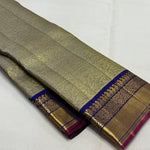 Load image into Gallery viewer, Classic Antique Sand Beige &amp; Royal Blue 1gm Zari Bridal Elegance Kanchipuram Handloom Silk Saree SS23793
