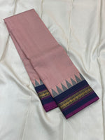 Load image into Gallery viewer, Classic Pearl Pink &amp; Navy Blue 1gm Zari Vintage Thread Checks Korvai Kanchipuram Handloom Silk Saree SS26896
