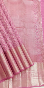 Classic Pastel Pink Silver Zari Elegance Kanchipuram Handloom Silk Saree SS24241