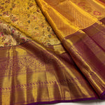Load image into Gallery viewer, Classic Gold &amp; Vadamalli Purple Korvai Border 1gm Zari Meena Floral Bridal Elegance Kanchipuram Tissue Handloom Silk Saree SS25353
