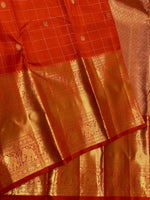 Load image into Gallery viewer, Classic Tangerine Orange 2gm Zari Vaira Oosi Checks Kanchipuram Handloom Silk Saree SS25898
