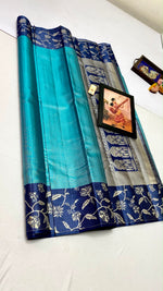 Load image into Gallery viewer, Classic Sky Blue &amp; Navy Blue Banarasi Elegance Kanchipuram Handloom Silk Saree SS27944
