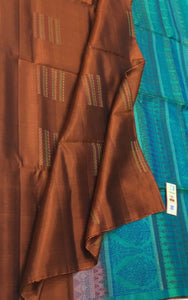 Classic Brown & Azure Blue Elegance Handloom Soft Silk Saree SS26483