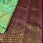 Load image into Gallery viewer, Classic Sea Green &amp; Plum 2gm Zari Elegance Kanchipuram Handloom Silk Saree SS28206
